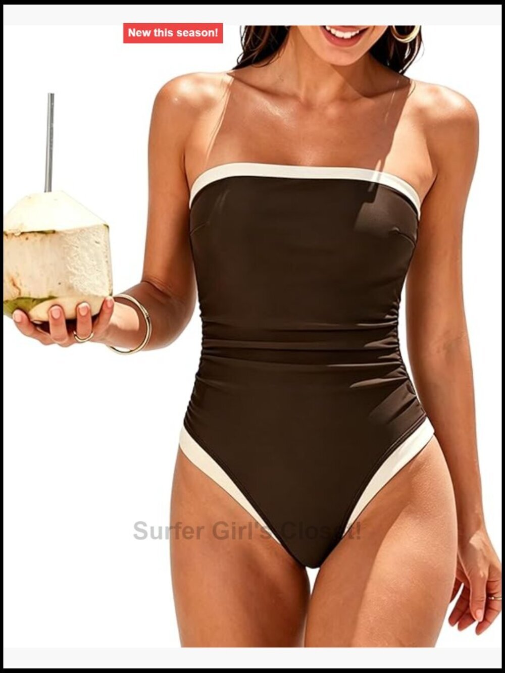 Tummy Control One Piece Swimsuit Strapless Bandeau Bathing Suit with Removable